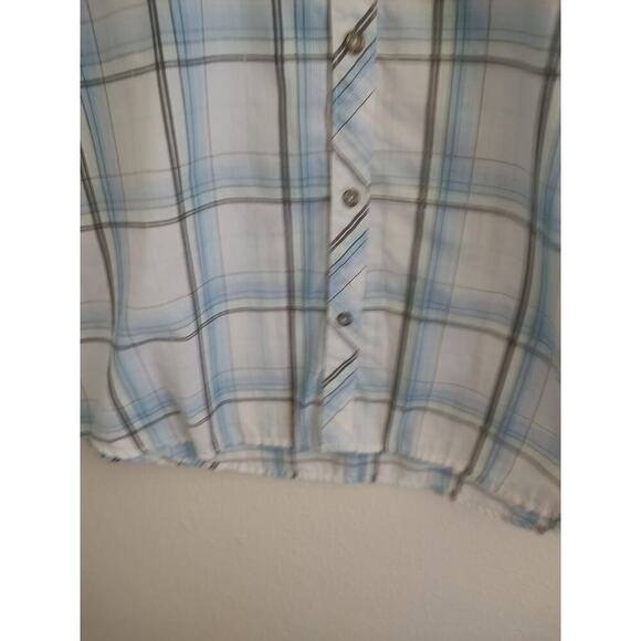 BKE Blue White Grey Green Plaid Long Sleeve Button Front Embroidered Pockets XL - Picture 10 of 11